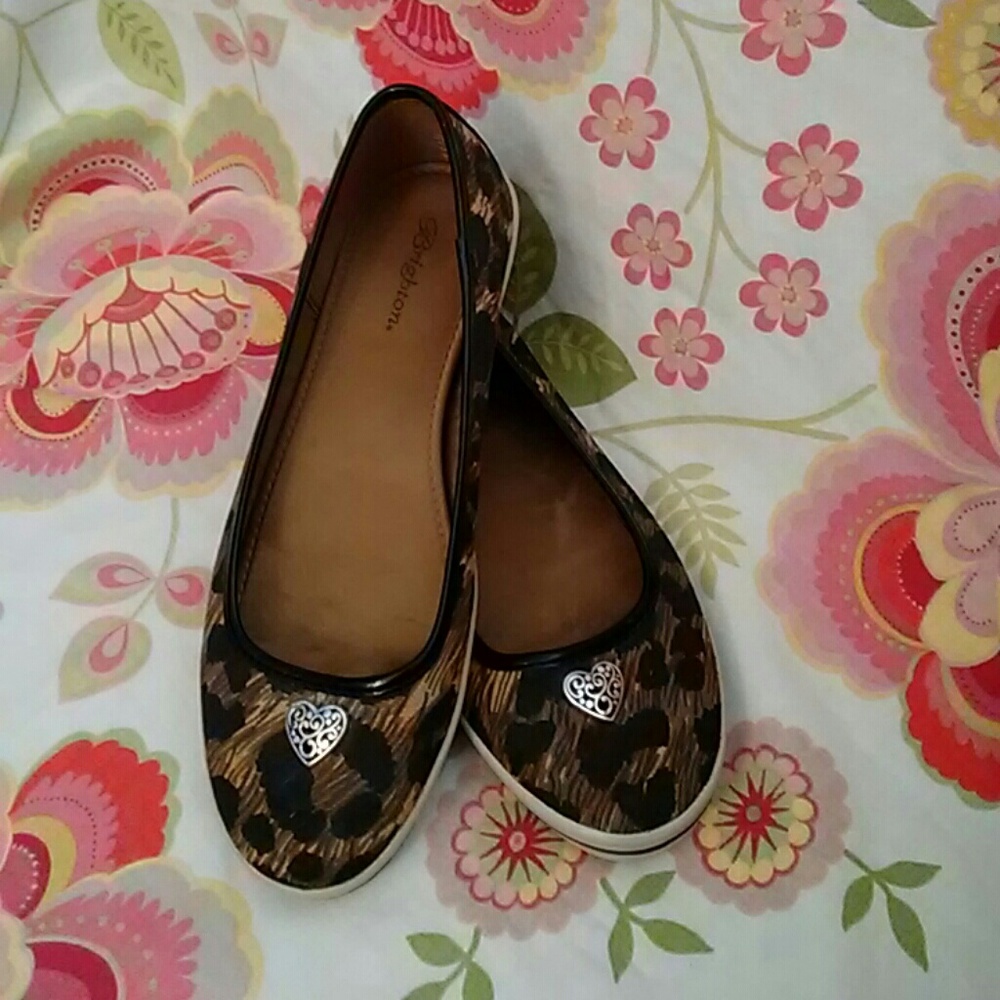 Brighton Leopard Print Ballet Flats with Heart Accent - Brown and Black